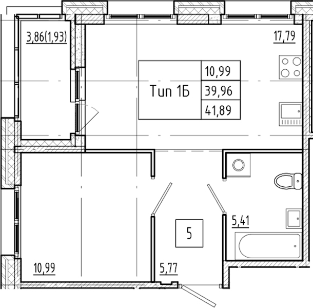 1-комнатная квартира 41.89 м², 2/4 эт., ЖК «Ranta Residence»